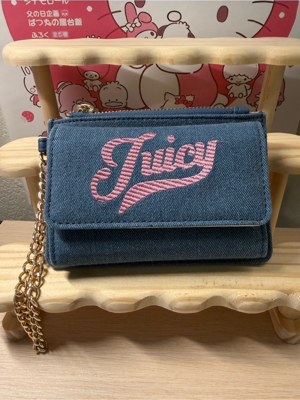 Juicy Couture "Too Cute" denim wristlet wallet